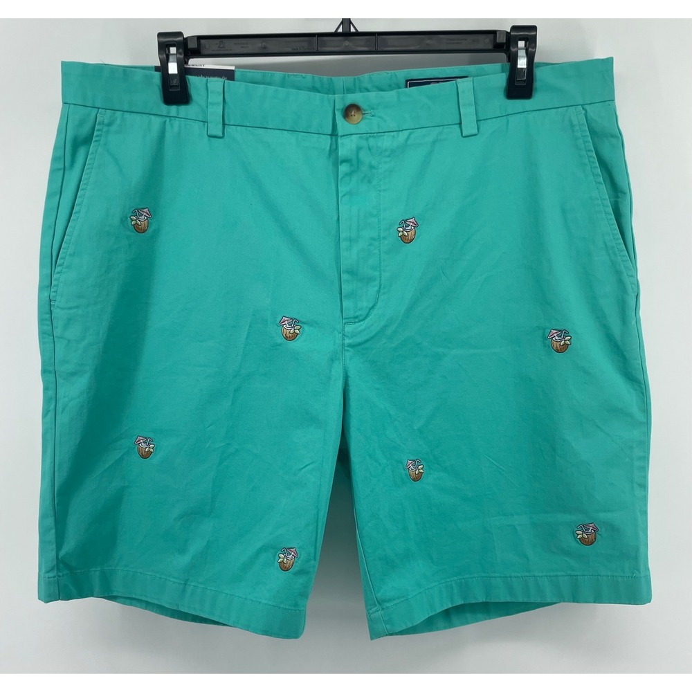 Vineyard Vines Breaker Shorts Men 40 Aqua Blue Coconut Drink Embroidered 9" Golf
